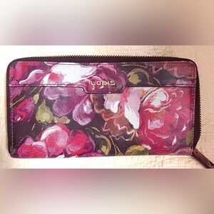 LODIS double zip wallet, RFID, Floral Italian leather